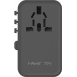 Momax UA18UKD 1-World+ 70W GaN 3插口 及 內置伸縮USB-C充電線旅行插座 (黑色)