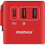 Momax UA18UKR 1-World+ 70W GaN 3插口 及 內置伸縮USB-C充電線旅行插座 (紅色)