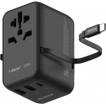 Momax UA20UKD 1-World+ 25W 3-插口 內建 USB-C 充電線 + AC 旅行充電插座 (黑色)