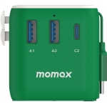 Momax UA20UKG 1-World+ 25W 3-插口 內建 USB-C 充電線 + AC 旅行充電插座 (綠色)