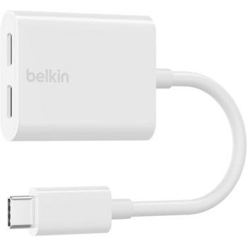 Belkin F7U081btWH RockStar™ USB-C 音訊 + 充電轉接器 (白色)