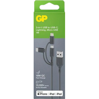 GP 超霸 GPACECY1N001 GP超霸1米3合1 USB-A至Lightning, USB-C & Micro-USB數據傳輸充電線CY1N